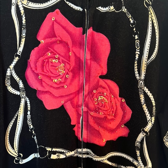 Sylvia Oh Lemieux Studio Embellished Black Cardigan Roses Large (Size 4) - Picture 3 of 6